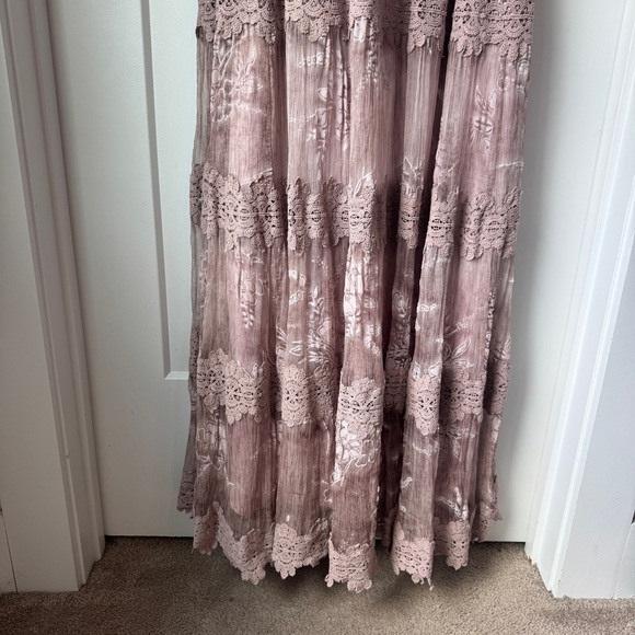 BHLDN Lace Maxi Dress Size 4 Purple Rose Gold Formal Dress Wedding Guest Elegant - Picture 6 of 15